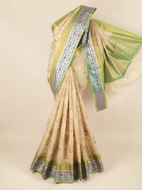

Pothys Cream-Coloured & Grey Floral Saree