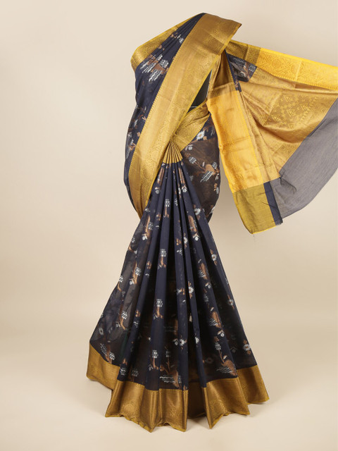 

Pothys Blue & Yellow Ethnic Motifs Printed Saree