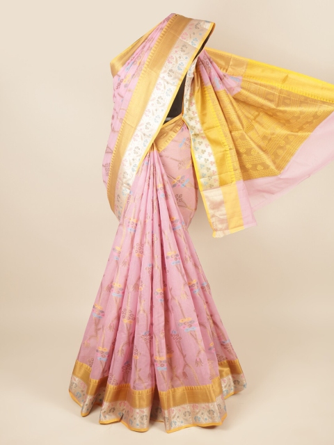 

Pothys Pink & Yellow Ethnic Motifs Zari Saree