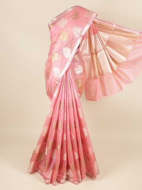 

Pothys Pink & Silver-Toned Ethnic Motifs Zari Saree