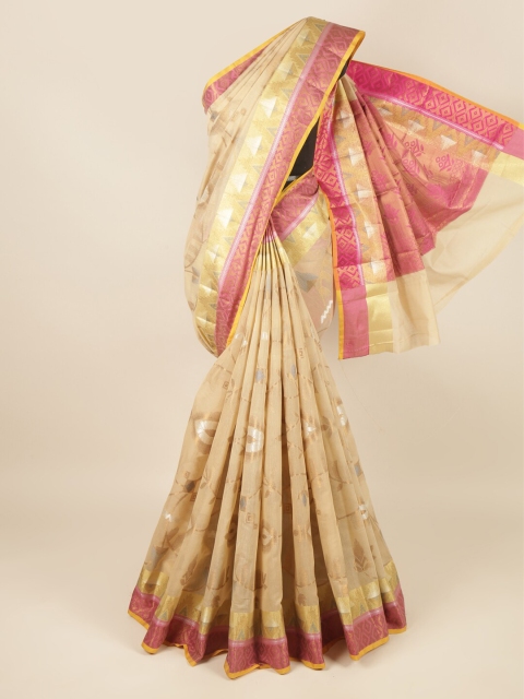 

Pothys Cream-Coloured & Gold-Toned Woven Design Saree