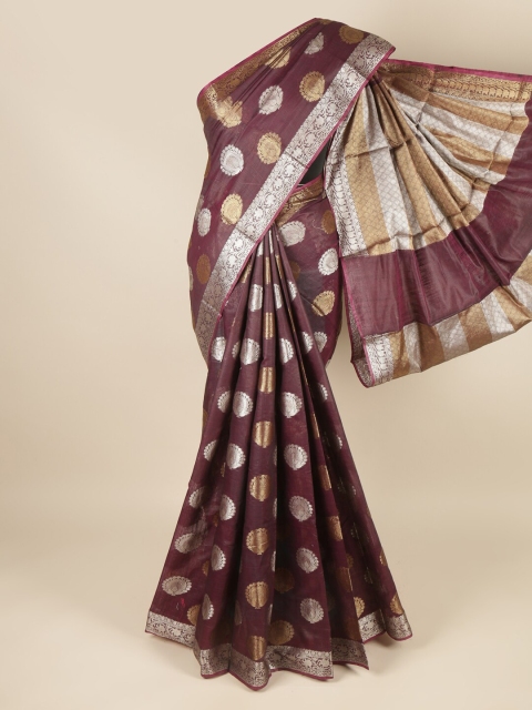 

Pothys Purple & Silver-Toned Floral Zari Saree