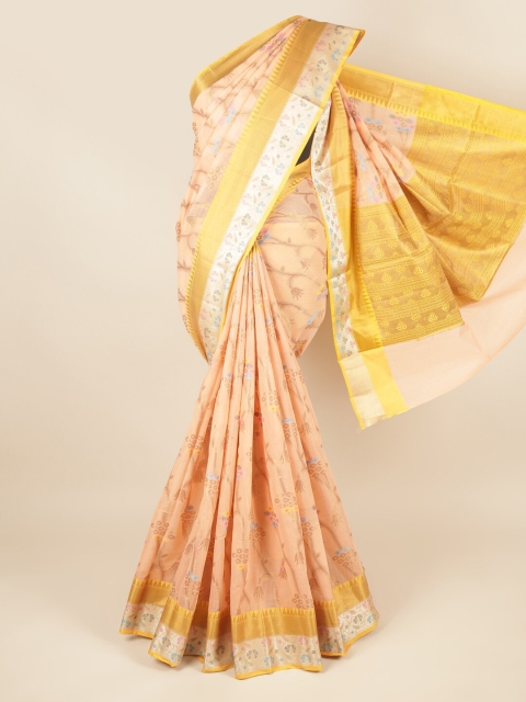 

Pothys Women Peach Cotton Blend Sarees