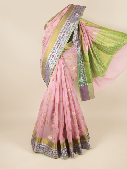 

Pothys Pink & Green Floral Zari Saree
