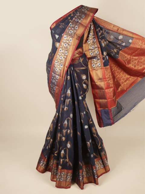 

Pothys Blue & Pink Floral Zari Saree