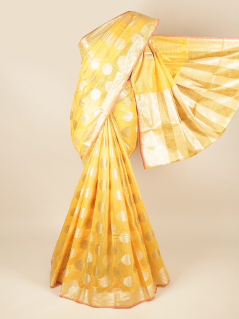 

Pothys Yellow & Silver-Toned Woven Design Zari Saree