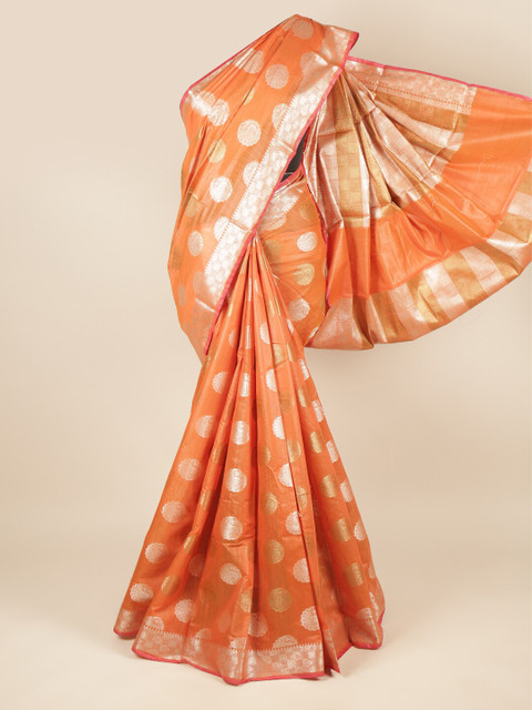 

Pothys Orange & Silver-Toned Woven Design Zari Saree