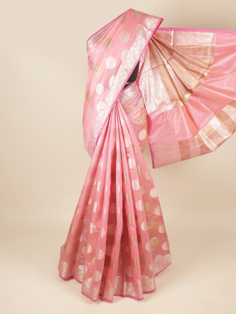 

Pothys Pink & Silver-Toned Ethnic Motifs Saree