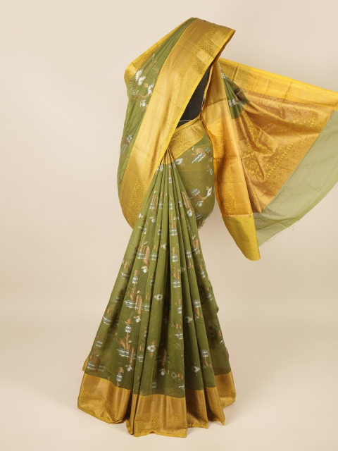 

Pothys Green & Gold-Toned Woven Design Cotton Blend Saree