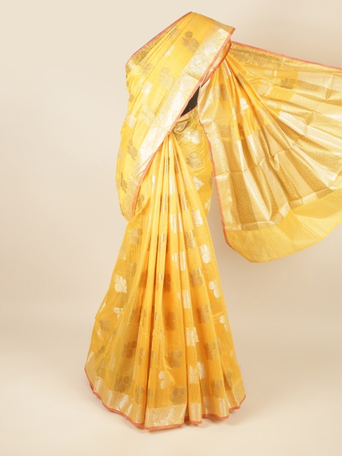 

Pothys Yellow & Silver-Toned Floral Zari Saree