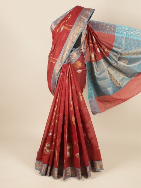 

Pothys Maroon & Grey Floral Zari Saree