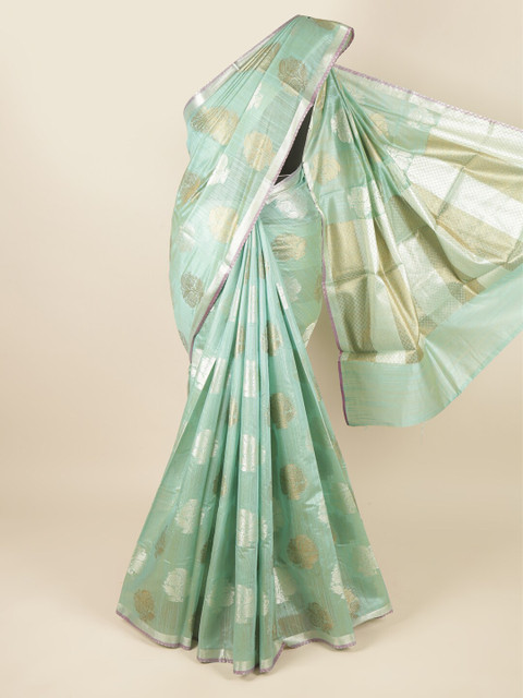 

Pothys Blue & Gold-Toned Floral Zari Saree