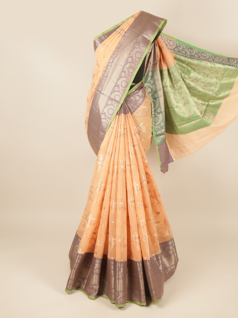 

Pothys Peach-Coloured & Green Woven Design Zari Saree