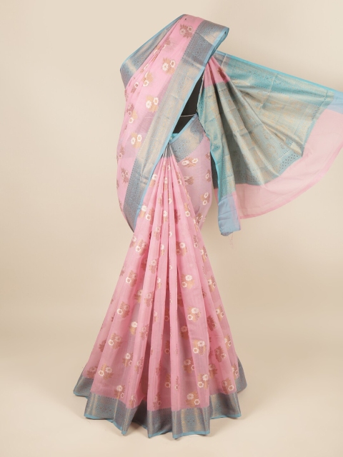

Pothys Pink & Blue Floral Woven Design Saree