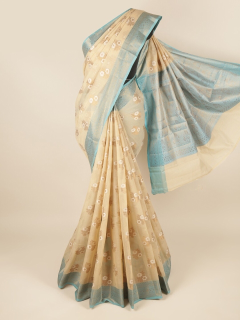 

Pothys Cream-Coloured & Blue Floral Zari Saree
