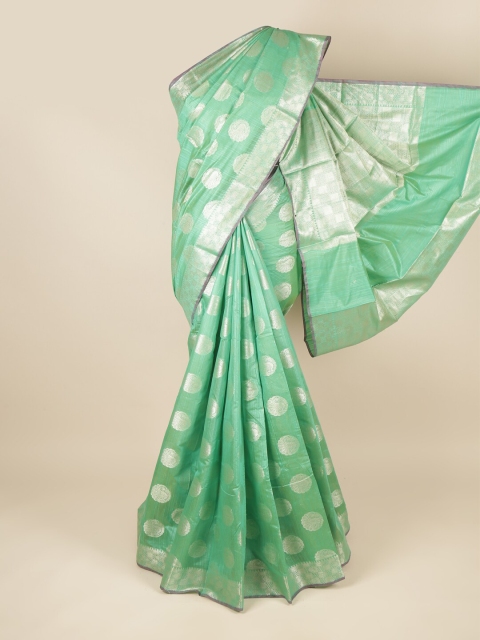 

Pothys Green & Silver-Toned Ethnic Motifs Zari Saree