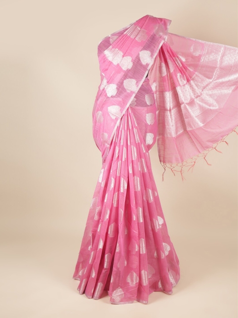 

Pothys Pink & Silver-Toned Ethnic Motifs Zari Saree