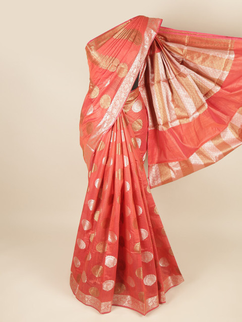 

Pothys Rust & Gold-Toned Woven Design Zari Saree