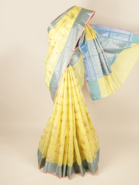 

Pothys Yellow & Blue Woven Design Zari Saree