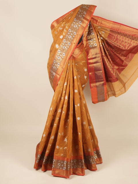 

Pothys Mustard & Gold-Toned Woven Design Zari Saree