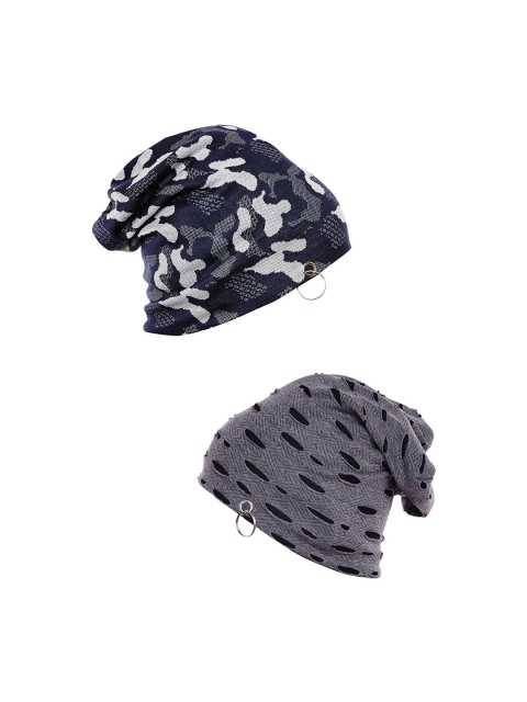 

VIMAL JONNEY Unisex Pack Of 2 Black & Grey Printed Beanie