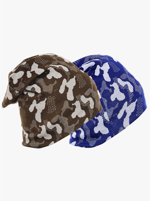 

VIMAL JONNEY Unisex Blue & Brown Pack Of 2 Printed Beanies