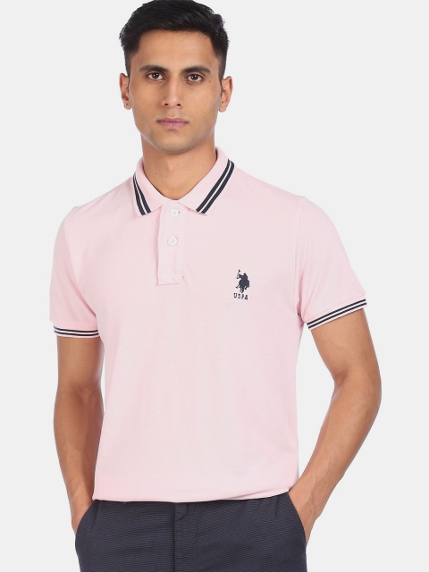 

U.S. Polo Assn. Men Pink Polo Collar Pure Cotton Applique T-shirt