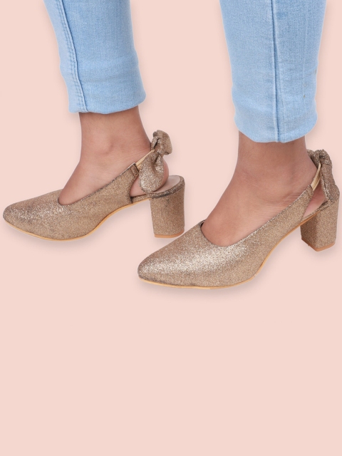 

Butterflies Women Copper-Toned Block Pumps with Bows