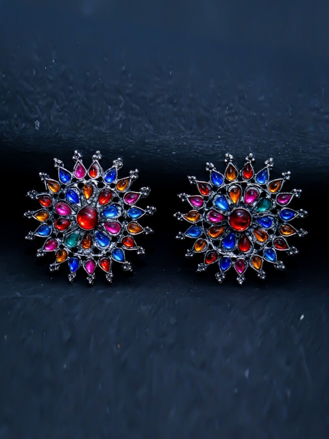 

AVANT-GARDE PARIS Multicoloured Silver-Plated Oxidised Circular Stud Earrings, Multi