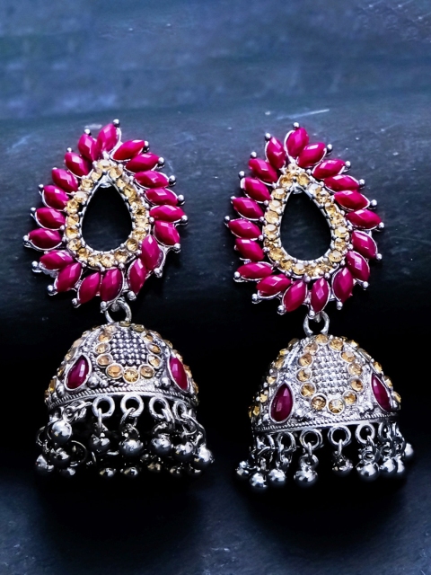 

AVANT-GARDE PARIS Red Silver-Plated Dome Shaped Jhumkas Earrings