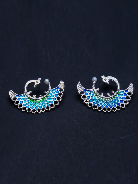 

AVANT-GARDE PARIS Silver-Plated Blue Peacock Shaped Drop Earrings