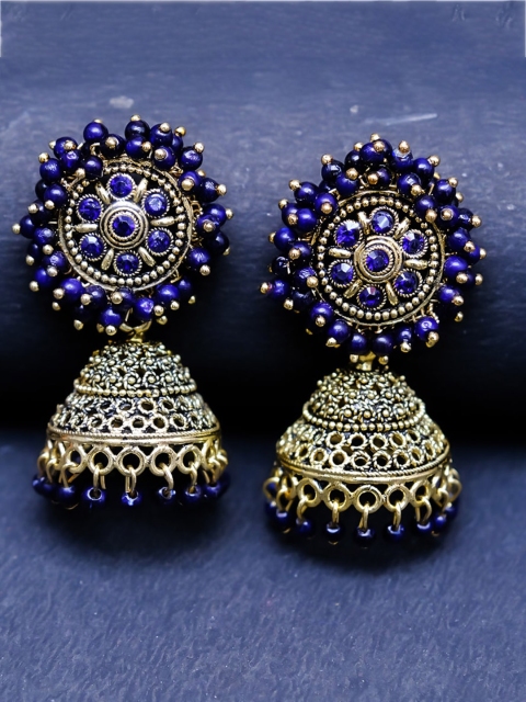 

AVANT-GARDE PARIS Blue Gold-Plated Beaded Dome Shaped Enamelled Jhumkas