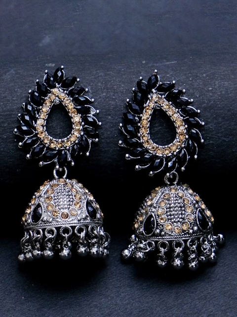 

AVANT-GARDE PARIS Black Silver-Plated Dome Shaped Drop Earrings