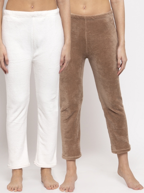 

NEUDIS Women Women Pack Of 2 Solid Warm Fleece Lounge Pants, White