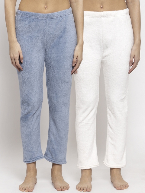 

NEUDIS Women Women Pack Of 2 Solid Warm Fleece Lounge Pants, White