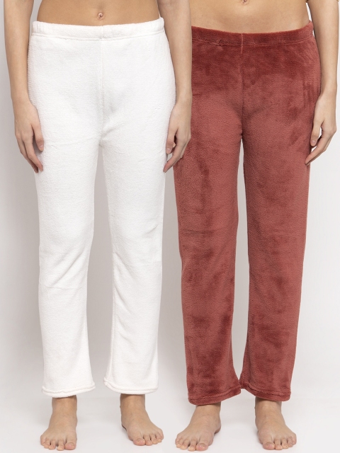 

NEUDIS Women Women Pack Of 2 Solid Warm Fleece Lounge Pants, White
