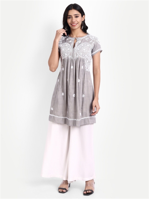 

HOUSE OF KARI Grey & White Hand Embroidered Chickenkari Tunic
