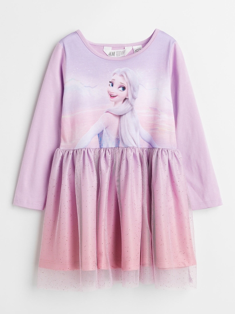 

H&M Girls Tulle-Skirt Jersey Dress, Purple