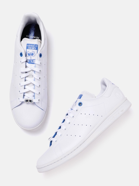 

ADIDAS Originals Men White & Blue Stan Smith Sustainable Sneakers with Perforation
