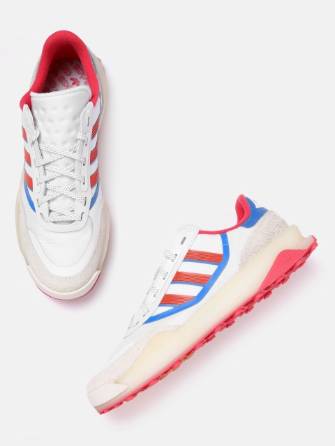 

ADIDAS Originals Men White & Blue Leather Modern Indoor Striped Sustainable Sneakers