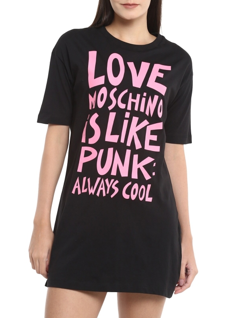 

LOVE MOSCHINO Black & Pink Printed T-shirt Dress