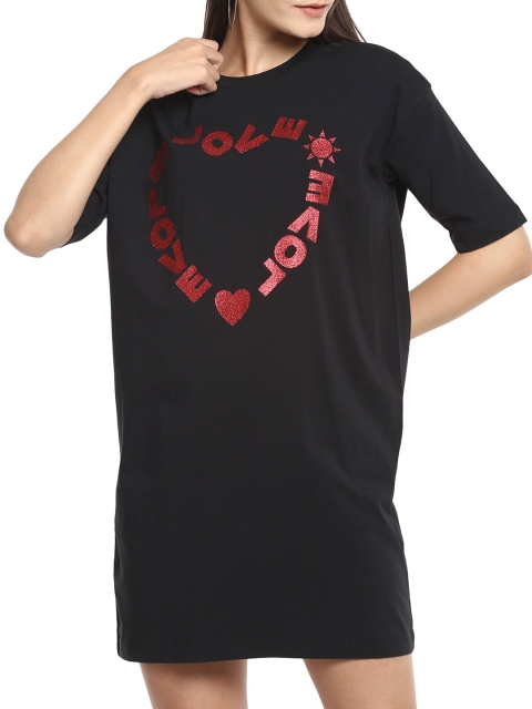 

LOVE MOSCHINO Black & Red Typography Printed T-Shirt Dress