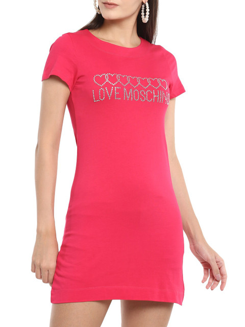 

LOVE MOSCHINO Woman Pink Embellished T-shirt Dress
