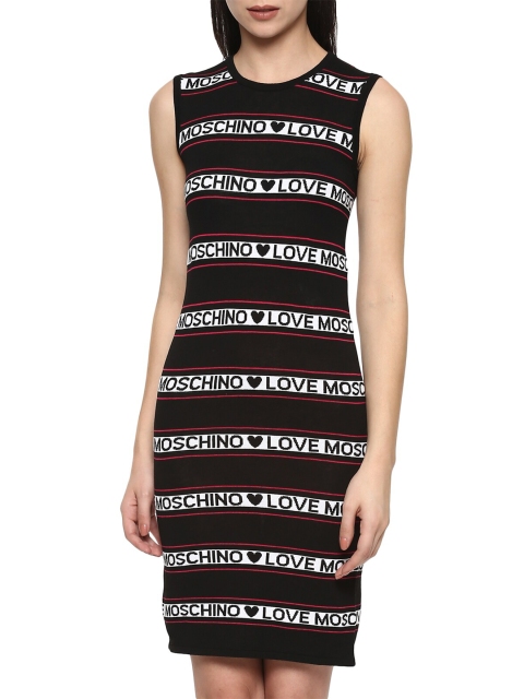 

LOVE MOSCHINO Black Striped T-shirt Maxi Dress