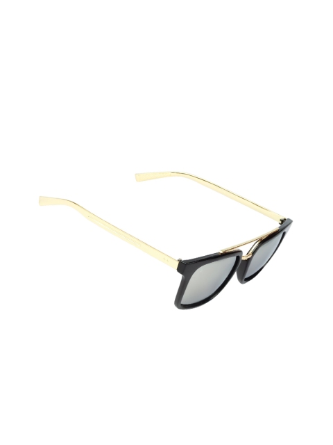 

Floyd Unisex Grey Lens & Gold Rectangle Sunglasses with UV Protected Lens M2016_Gld_Sil, Black