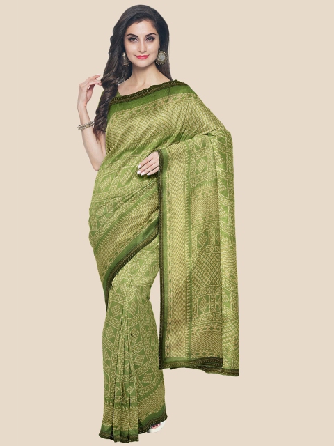 

KLM Fashion Mall Olive Green & Gold-Toned Bandhani Silk Blend Bandhani Saree