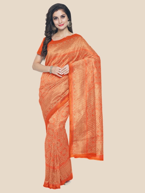 

KLM Fashion Mall Orange & Gold Ethnic Motifs Silk Blend Saree