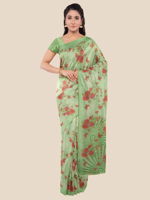 

KLM Fashion Mall Green Floral Printed Poly Georgette Saree