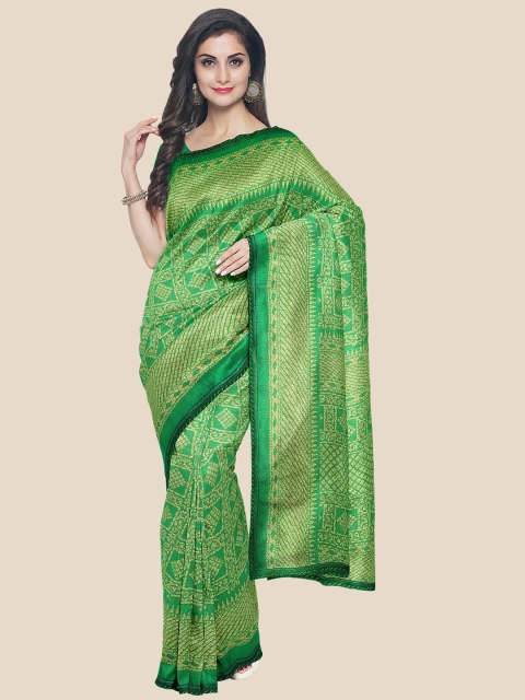 

KLM Fashion Mall Green & Gold-Toned Bandhani Silk Blend Bandhani Saree