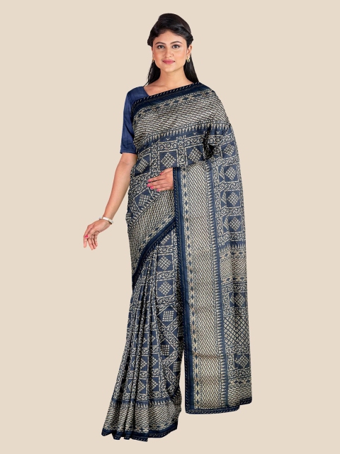 

KLM Fashion Mall Navy Blue Bandhani Silk Blend Bandhani Saree